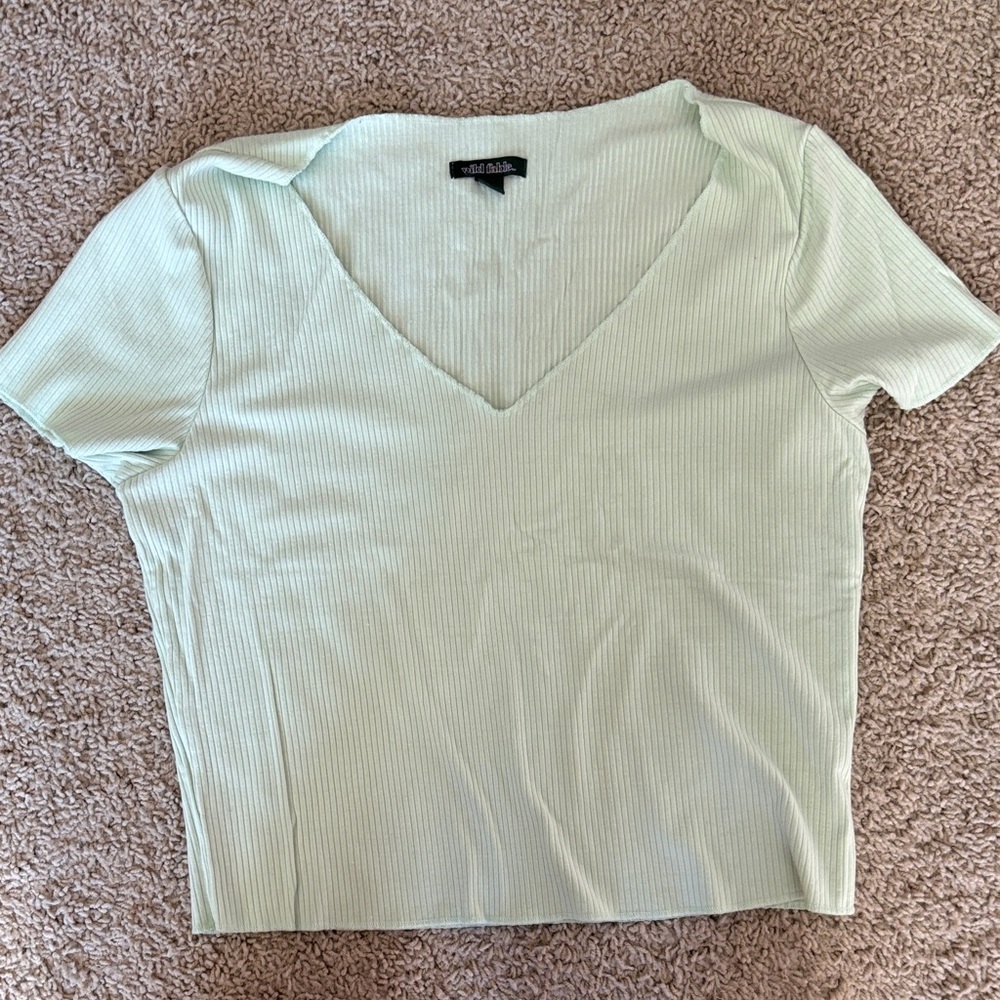 Wild Fable Light Green Ribbed Short Sleeve Cropped Top